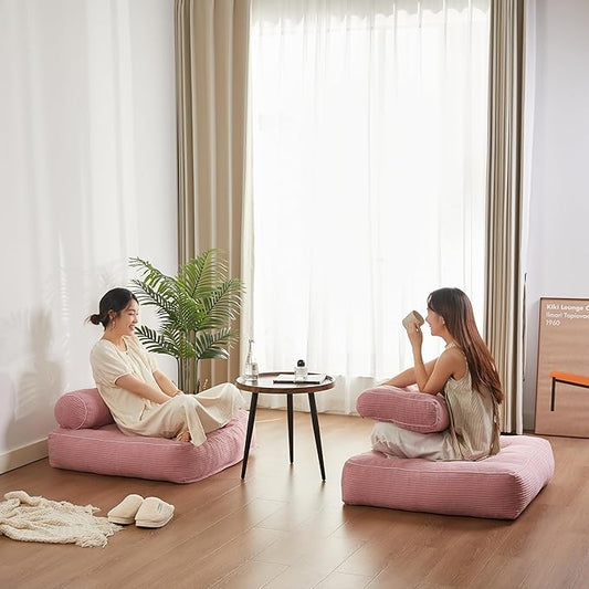 35.4x33.5 Inch Floor Pillow, Large Round Floor Cushion with Removable Washable Cover - Ultra Soft Plush Filling for Adults, Kids, Lounge, Bedroom, Reading Nook, Meditation, Corduroy, Pink