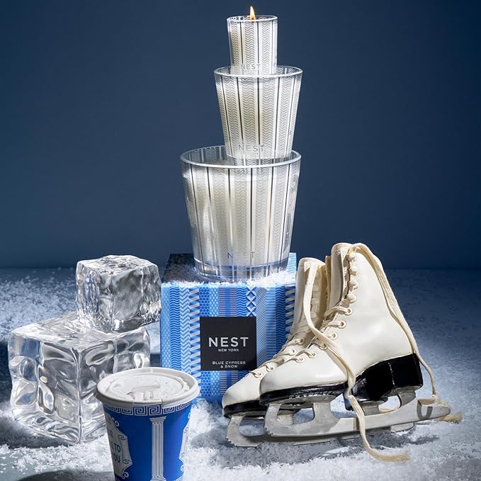 NEST New York Scented 3-Wick Candle, Blue Cypress & Snow - 21.2 oz - Up to 100-Hour Burn Time - Reusable Glass Vessel - Bloomnest