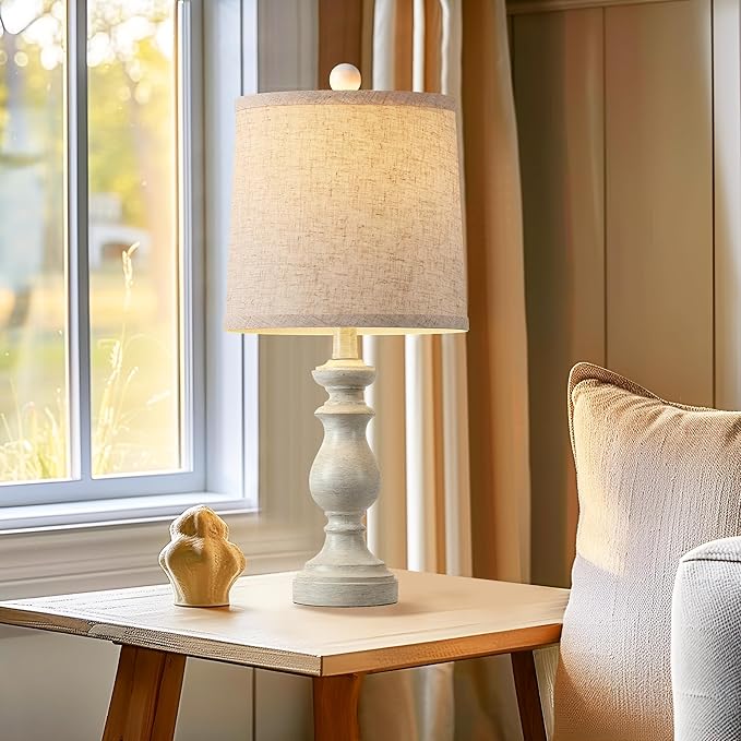 PARTPHONER Traditional Table Lamp Set of 2, Rustic Farmhouse Table Lamps for Living Room Bedroom, 22" Bedside Desk Lamps Vintage Nightstand Lamps with Linen Shades, Antique White - Bloomnest