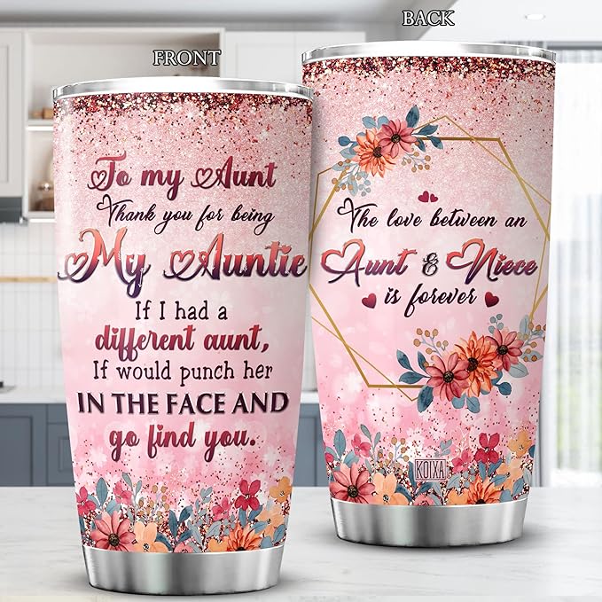 Thank You For Being My Auntie Coffee Tumbler 20oz Vintage Flower Floral Print Coffee Cup With Lid Stainless Steel Travel Mug Aunt Gifts From Niece Birthday Present For Aunts - Bloomnest