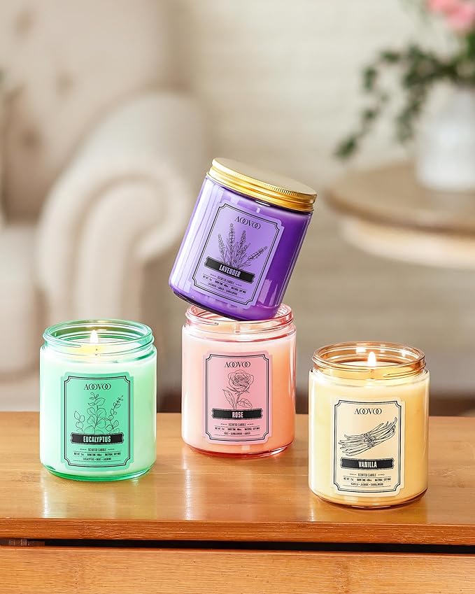 AOOVOO Scented Candles for Women - 6 Pack Colorful Jar Candle for Home Scented, 42oz Soy Candles, 300 Hours Burn Time, Aromatherapy Candles Gifts Set for Birthday - Bloomnest