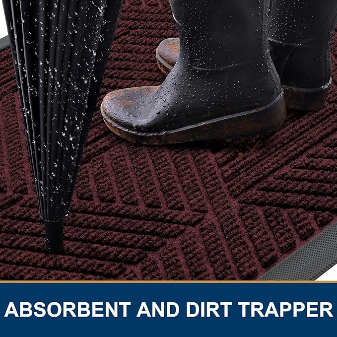 Smiry Front Door Mat Outside Entrance, Heavy Duty Sturdy Natural Rubber Doormat, Trap Dirt and Moisture, Easy Clean Low Profile Mats for Indoor Outdoor Entry, Irregular Triangle (36x24, Dark Red) - Bloomnest