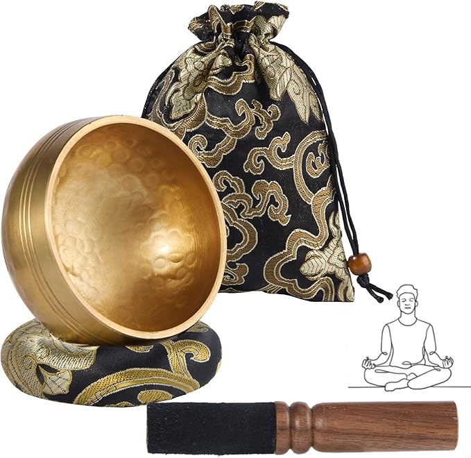 Tibetan Singing Bowl Set (3.15 Inch, copper) - Hand-Hammered, Perfect for Sound Bath, Yoga & Meditation Stress Relief - Ideal Gift for Beginners, Mallet, Includes Cushion, Storage bag - Bloomnest