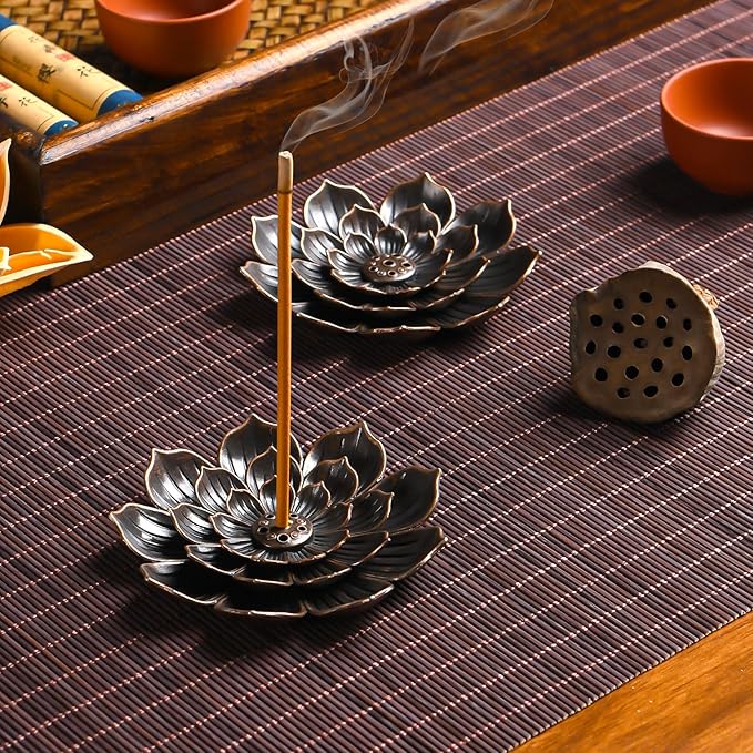 Incense Burner - Lotus Stick Incense Holder 6 Incense Holes with Detachable Ash Catcher 2Pcs