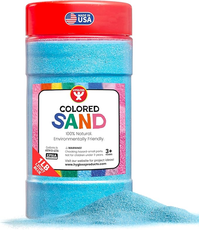 Hygloss Colored Sand for Crafts – 1 lb Bottle, Light Blue – Vibrant Colorful Fine Sensory Play Sand Art Kits for Kids – Classroom Activities for Children 3 4 5 6 7 8 9 10 11 12 – Safe for Ages 3+ - Bloomnest