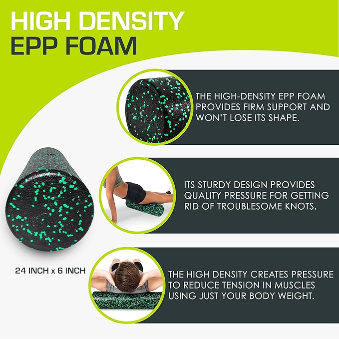 ProsourceFit High Density Foam Rollers 12 - inches Long, Firm Full Body Athletic Massage Tool for Back Stretching, Yoga, Pilates, Post Workout Muscle Recuperation, Black/Blue - Bloomnest