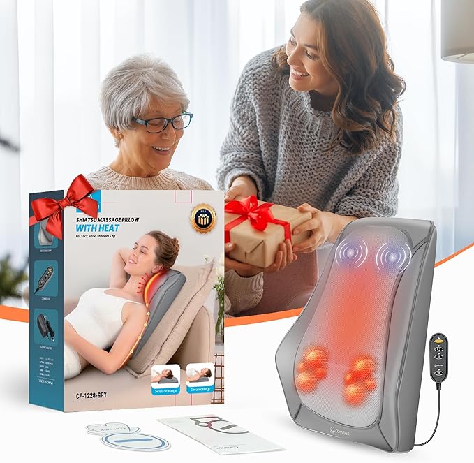COMFIER Shiatsu Neck and Back Massager with Heat & Vibration, 3D Deep Kneading Back Massage for Pain Relief, Home Office Use,Gift for Her/Him,Gray - Bloomnest