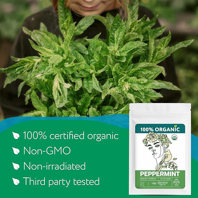 Organic Peppermint Tea Bags (40 TeaBags) - Peppermint Tea Organic - Te de Menta Organico Natural - Herbal Tea for Energy, Digestion, Nausea, Motion Sickness, Respiratory Support, Stress Relief - Bloomnest