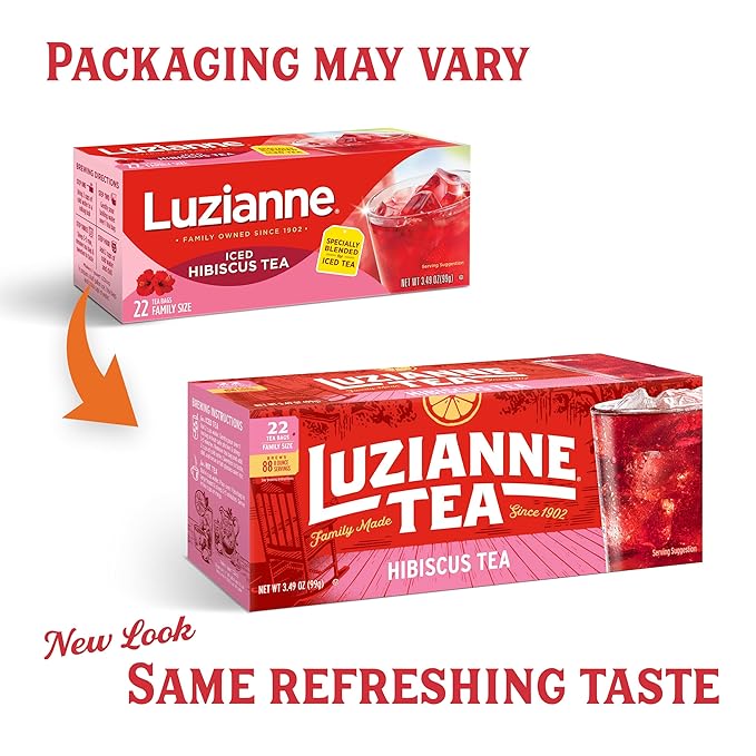 Luzianne Unsweetened Hibiscus Iced Tea Bags, Family Size, 22ct Box (Pack of 6) - Bloomnest