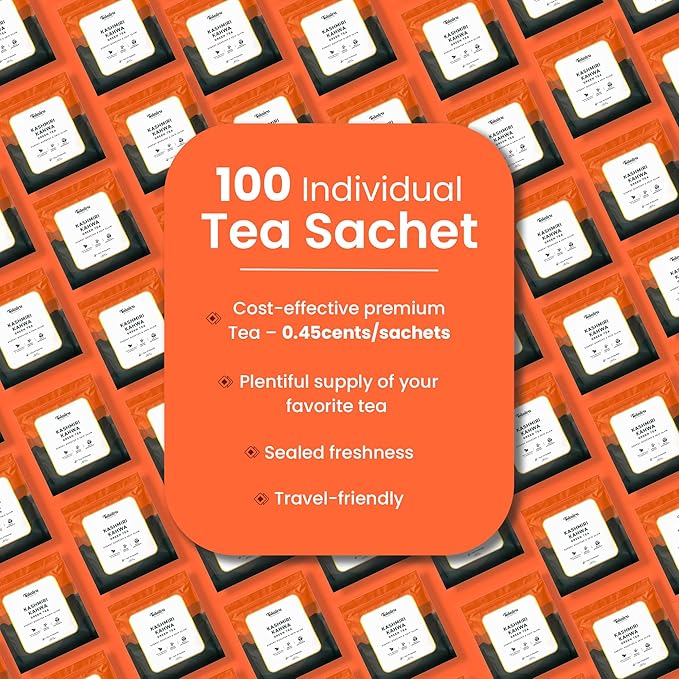 Teaniru, Kashmiri Kahwa Tea - 100 Pyramid Tea Bags, Individual Sachets | Green Tea with 100% Natural Spices - Supports Healthy Digestion | Pure Leaf Tea - Bloomnest