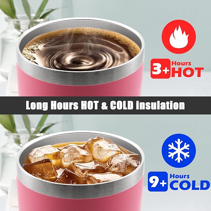 20 oz Tumbler Coffee Travel Tumblers Bulk with Lid Stainless Steel Double Wall Vacuum Insulated Mug Powder Coated Cups fit Car Cupholder for Hot and Cold - Pink, 4Pack