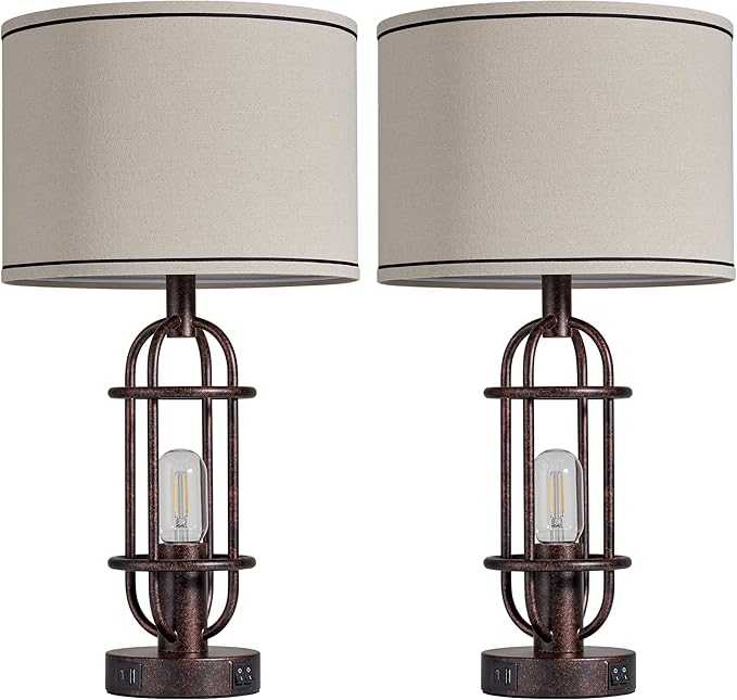 22.3" Table Lamps for Living Room Set of 2, Farmhouse Lamps for Nightstand, Vintage Table Lamps for Bedroom with USB Ports, Bulbs Included - Bloomnest