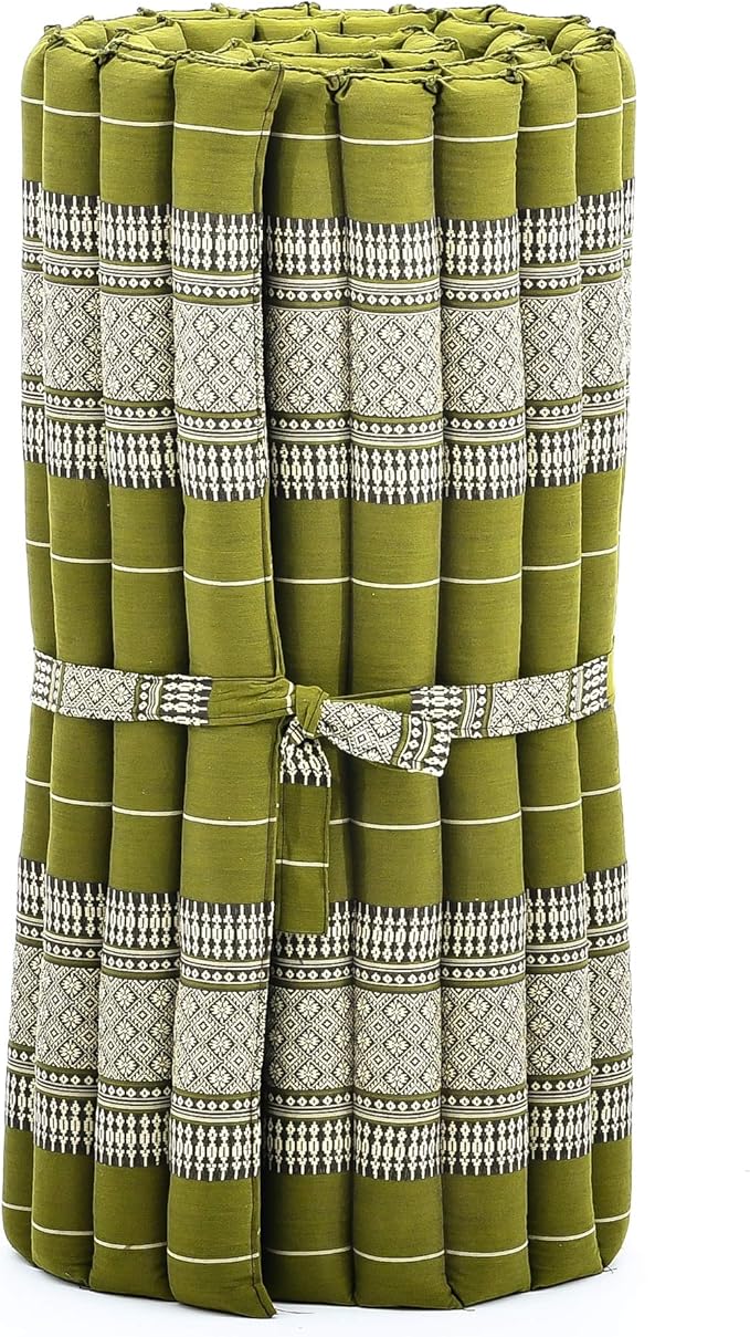 Leewadee - Foldable Floor Mattress - Japanese Roll Up Futon -Trifold Tatami Mat- Guest Floor Bed - Camping Mattress - Thai Massage Mat, Kapok Filled, 75 x 28 inches, Green - Bloomnest