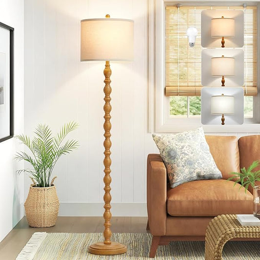 Luvkczc 62" Rustic Floor Lamp with 3 Color Temperatures, Retro Farmhouse Standing Lamp for Living Room, Bedroom, Corner, Dining Room - Rotary Switch Resin Floor Lamps for Home (Brown) - Bloomnest