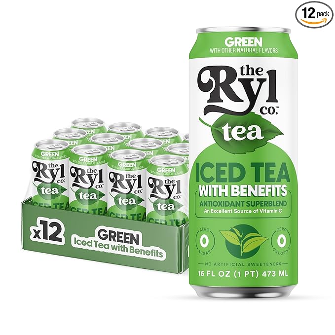 Ryl Iced Tea, Green, Antioxidant Superblend, Zero Sugar, Low Carb, Zero Calorie Iced Tea, 16.0 Fl Oz (12-Pack) - Bloomnest