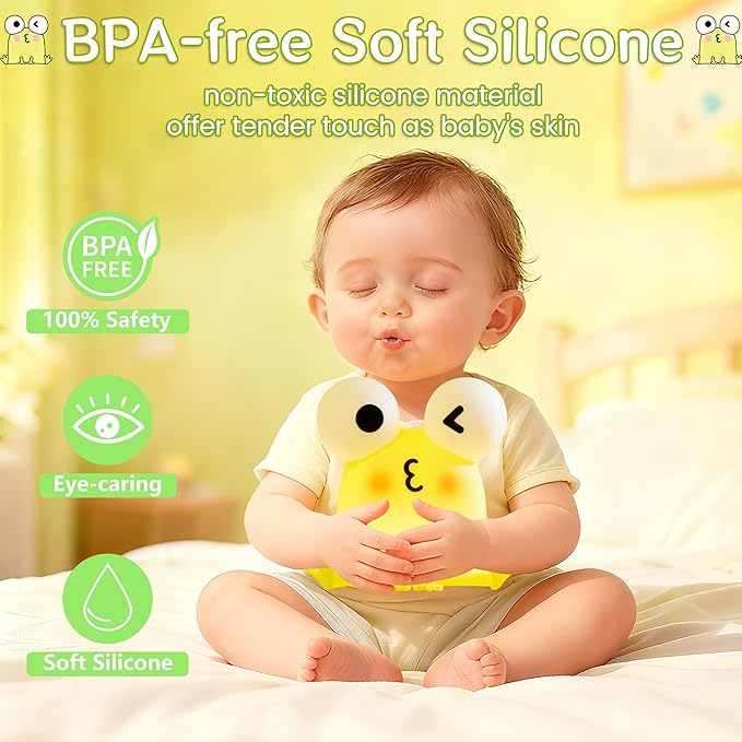 Frog Night Light for Kids, Cute Funny LED Squishy Novelty Animal Silicone Lamp, Dimmable/Timer Nursery Nightlight, Rechargeable Touch Bedside Lamp, Bedroom/Dorm Decor, Baby Boys Girls Gifts - Bloomnest