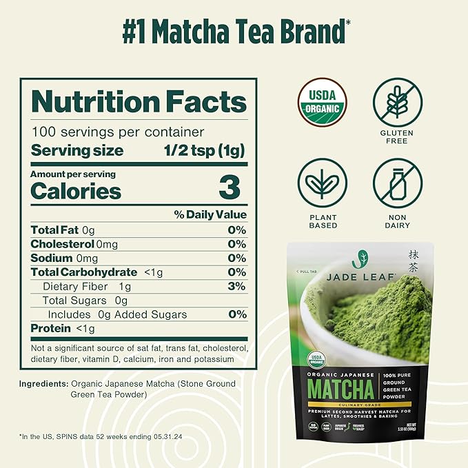Jade Leaf Matcha Organic Premium Ceremonial Grade Matcha Green Tea Powder - Japanese - Culinary, Ingredient, Ceremonial Barista Teahouse, Latte, Collagen, 3.53 Ounce (Pack of 1), Culinary - Bloomnest