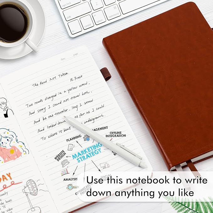 12 Pack Notebooks Journals Bulk with 12 Black Pens, Feela A5 Hardcover Notebook Classic Ruled Journal Set with Pen Holder for School Business Work Travel Writing, 120 GSM, 5.1”x8.3”, Brown - Bloomnest