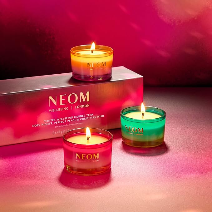 NEOM- Winter Wellbeing Candle Trio Gift Set I 3 x 75gram Candles I 100% Natural Fragrance I Cosy Nights, Christmas Wish & Perfect Peace Candles