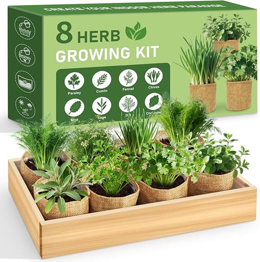 8 Herb Indoor Garden Kit for Beginners - Complete Windowsill Growing Gifts Set with Tools, Unique Christmas Birthday Gardening Gifts for Women, Mom, Men, Teenage Girls,Kitchen, Housewarming