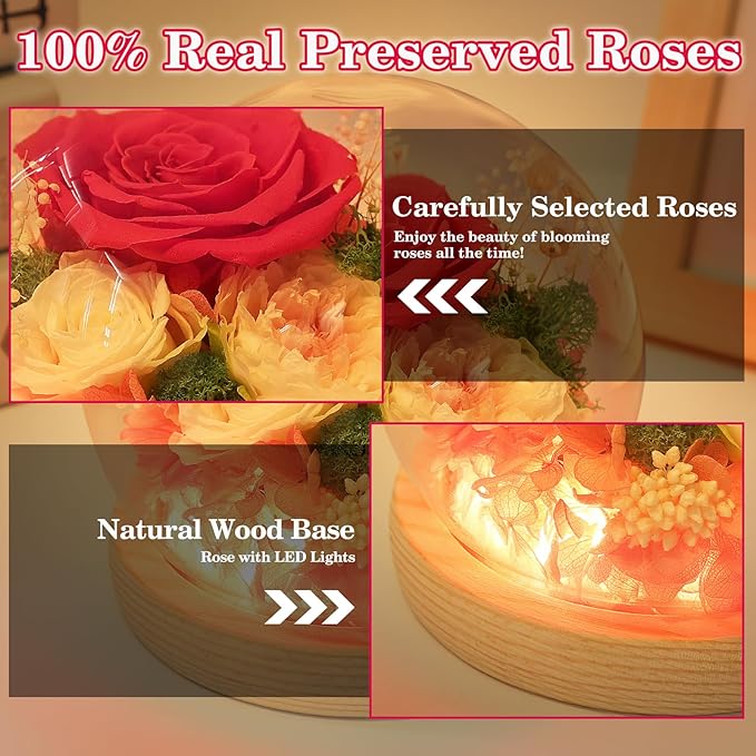 FIACO Preserved Rose Birthday Gift for Women Forever Fresh Flowers for Prime Delivery Gift for Mom Grandma Wife Valentines Mothers Day Christmas Anniversary Eternal Roses in Glass Dome - Bloomnest