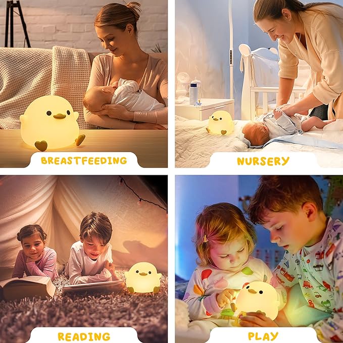 UNEEDE LED Cute Bean Duck Night Light, DoDo Duck Silicone Nursery Night Light Squishy Dimmable Rechargeable Table Bedside Lamp with Touch Sensor for Bedrooms, Living Room Unique Dorm Decor Gift Toy - Bloomnest