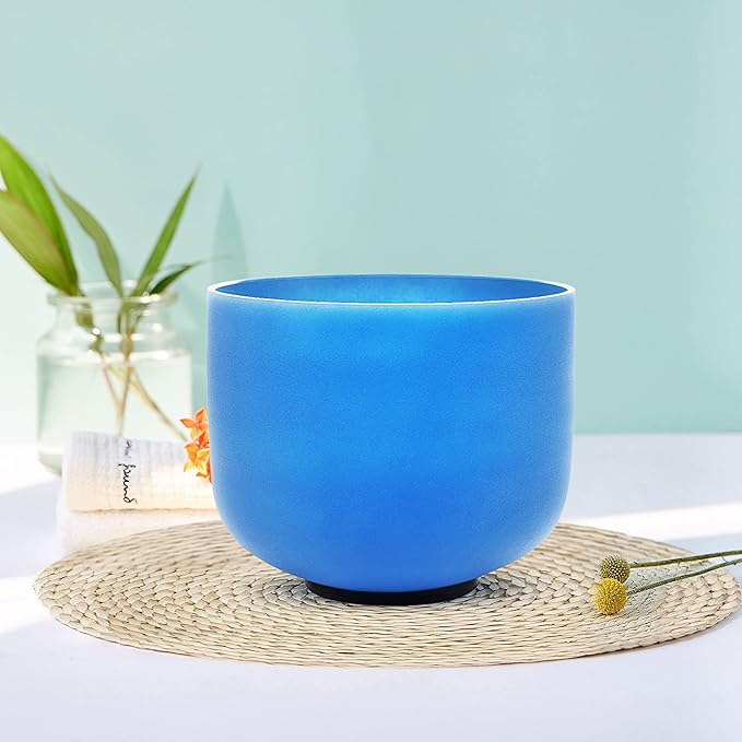 TOPFUND Blue G Note Crystal Singing Bowl Throat Chakra 10 inch with Heavy Duty Carrying Case and Suede Mallet