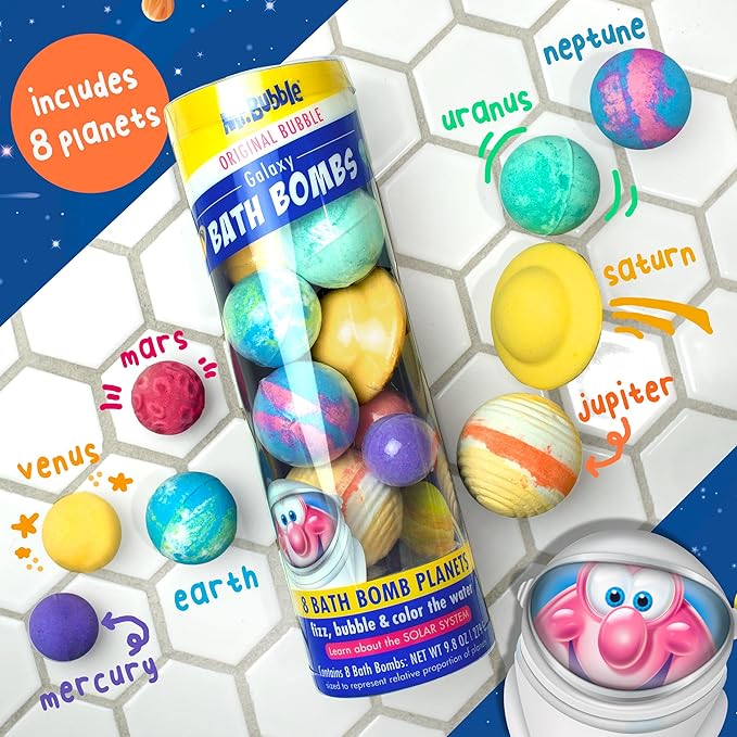 Mr. Bubble Galaxy Bath Bombs, Signature Bubble Gum Scent, Set of 8 Different Bath Bomb Planets - Bloomnest