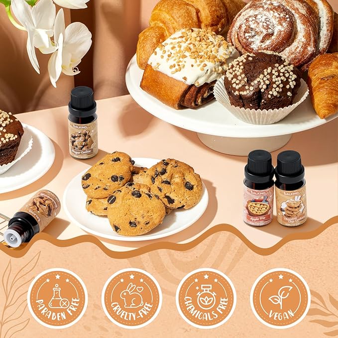 SALKING Bakery Fragrance Oils, Premium Essential Oil for Diffuser, Scented Oil Set for Soap Candle Making - Chocolate Chip Cookies, Apple Pie, Cinnamon Rolls, Vanilla Cake, Snickerdoodle, Sugar Cookie - Bloomnest