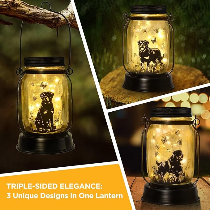 kyoryuger Rottweiler Gifts for Women/Men Rottweiler Solar Lanterns Dog Mom Birthday Dog Lovers Lantern Pet Loss Pet Memorial Lights, Solar Garden Decoration Outside for Yard, Patio,Backyard,Porch - Bloomnest