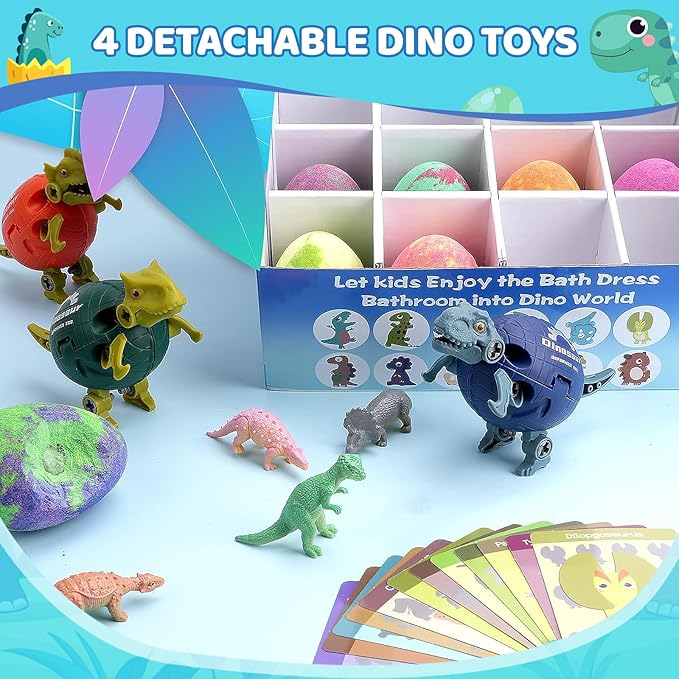 Bath Bombs for Kids with Surprise Toys Inside - 16 Pack Organic Dinosaur Bath Bombs Gift Set, Dinosaur Toys for Kid 3 4 5 6 7 8 9 Years, Bubble Bath Toys, Christmas Gifts, Stocking Stuffers for Kids - Bloomnest