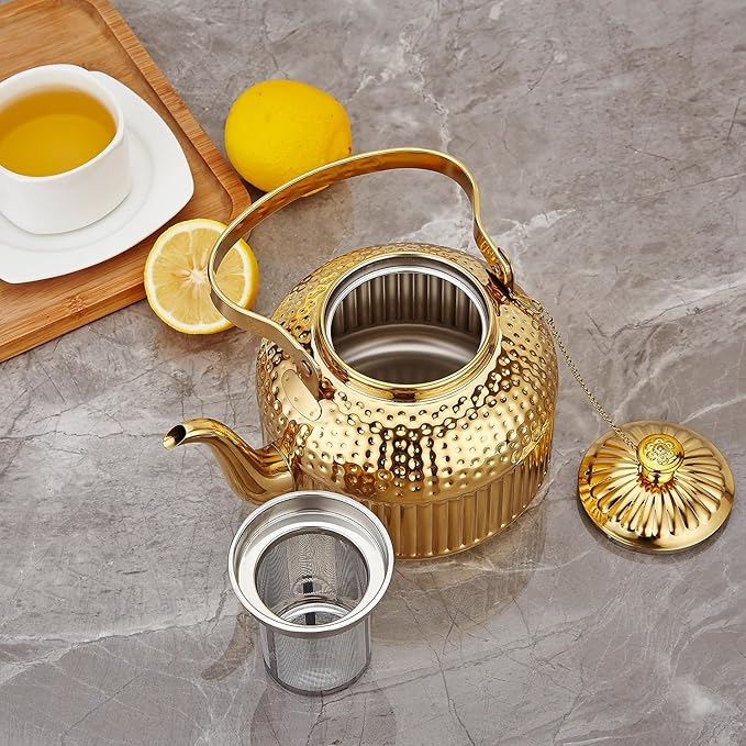 SANQIAHOME Antique 1.2L (40Oz) Stainless Steel Teapot with Infuser Gold - Bloomnest