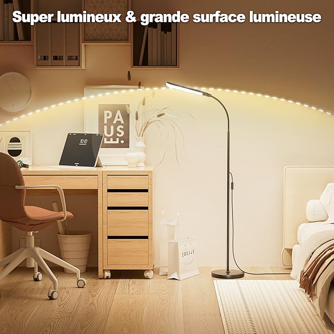Floor Lamp, 18W Super Bright LED Floor Lamps for Living Room with Remote, Stepless Dimming Color Temperature & Brightness, Modern Adjustable Gooseneck Standing Lamp Ideal for Bedroom, Office, Study - Bloomnest