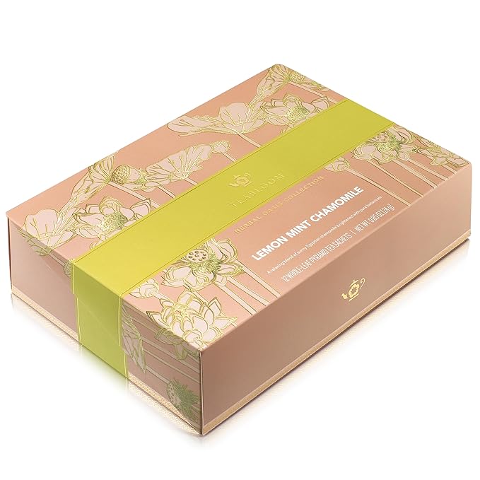 Teabloom Lemon Mint Chamomile Pyramid Tea Presentation Box, 12 Herbal Tea Blends, Whole-Leaf Pyramid Tea Sachets - Bloomnest