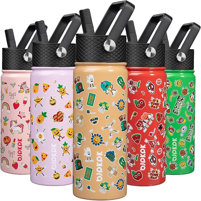 BJPKPK Insulated Water Bottle with Straw Lid, 18 oz Stainless Steel Metal Water Bottles, Reusable Leak Proof BPA Free Water Bottles, Cups, Thermo, Spring Party-Brown - Bloomnest