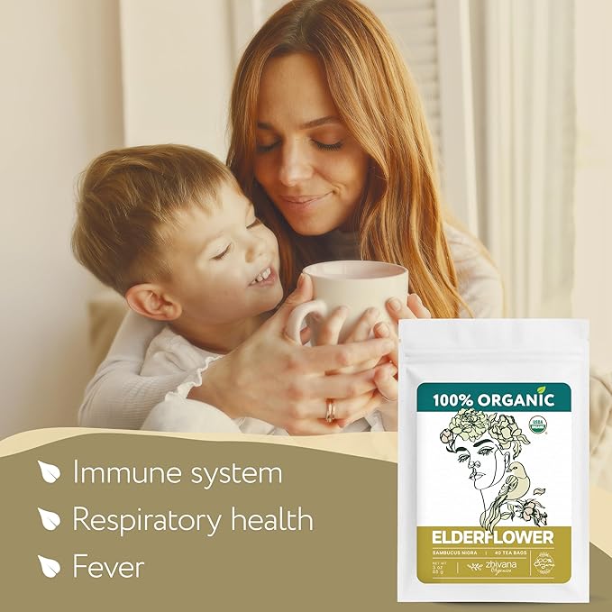 Organic Elderflower Tea (40 Tea Bags) - Elder Flowers Tea for Respiratory Health, Immunity - Herbal TeaBags for Cold Weather Days - Seasonal Blend - Te de Flor de Sauco - Bloomnest
