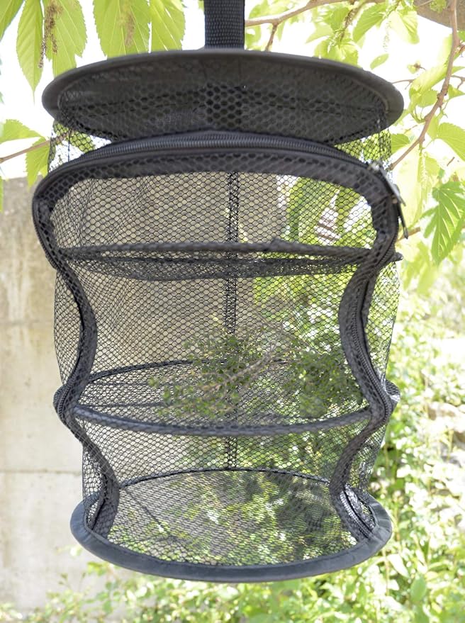 9 Inch 3 Level Micro Hanging Dry Net Indoor/Closet Drying Rack for Herbs, Organizer, Freshner - Black Mash Screen with Top-to-Bottom Zipper - Apartment Size with Zipped Storage Pouch - Bloomnest