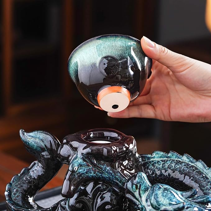 Semi Automatic Tea Set Ceramic Teapot with Infuser Magic Teapot with 8 cups Gradient Color (Gradient Dragon- D) - Bloomnest