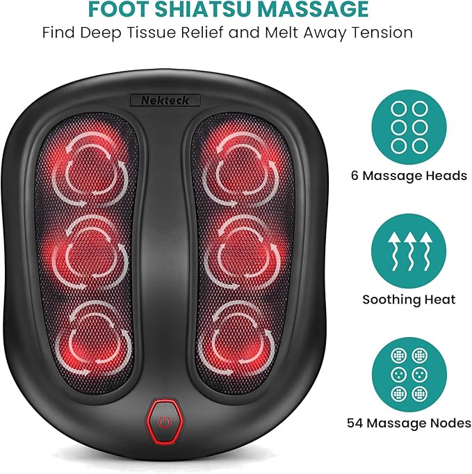 Nekteck Foot Massager with Heat, Shiatsu Heated Electric Kneading Foot Massager Machine for Neuropathy, Plantar Fasciitis, Feet Massage for Pain Relief, Circulation, Christmas Gifts for Man Woman Her - Bloomnest