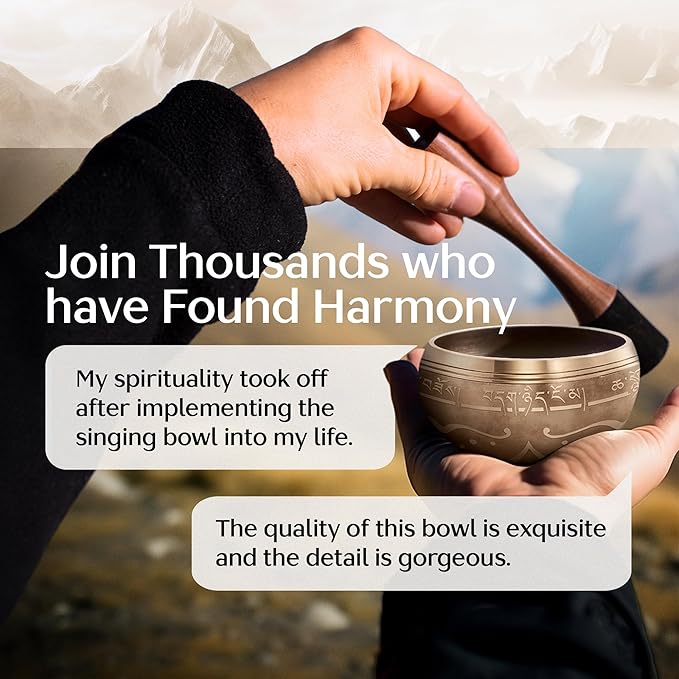 Handmade Tibetan Etched Singing Bowl Set – Sound Bowl & Meditation Bowl with Cushion, Mallet & Guide – Mindfulness Gift Ideas – Relaxation Instruments – Portable Meditation Kit