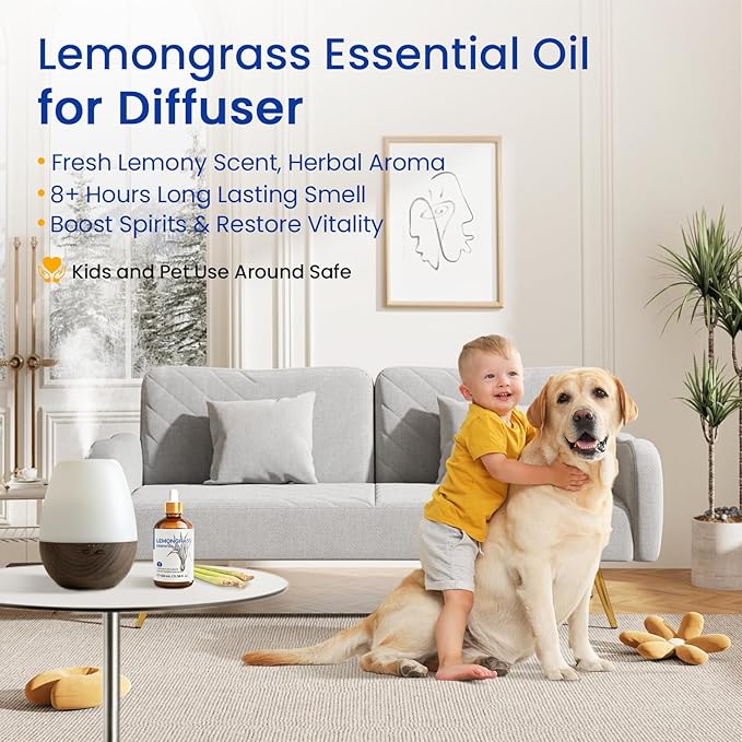 HIQILI Lemongrass Essential Oil, 100% Pure Natural Undiluted Premium Oils - 3.38 Fl. Oz - Bloomnest