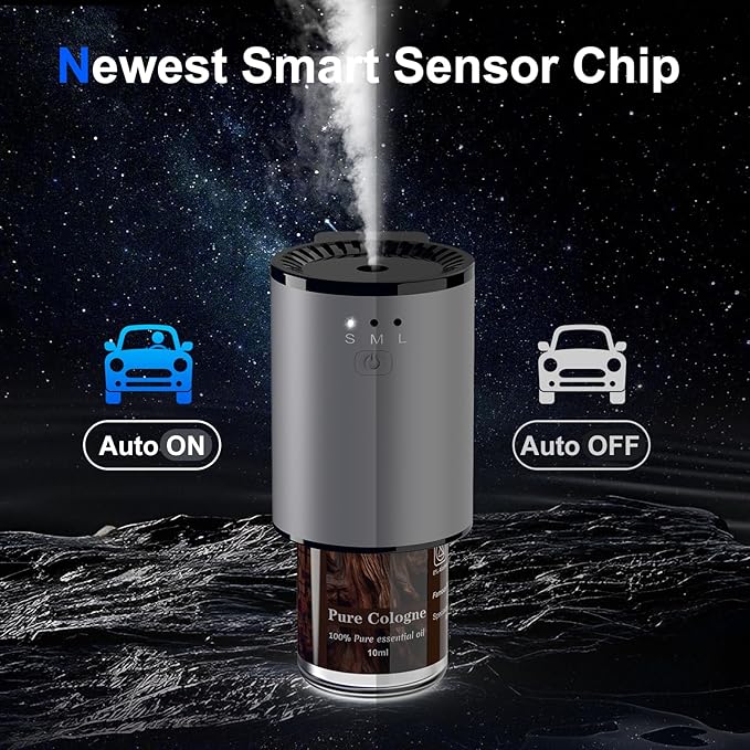 Car Air Freshener, Smart Car Air Freshener for Vent Clips, 1200 Sprays Per Charge, Car Fresheners with Auto On/Off, 5 Scents, 10 Refill Bottles (1Pack-Grey) - Bloomnest