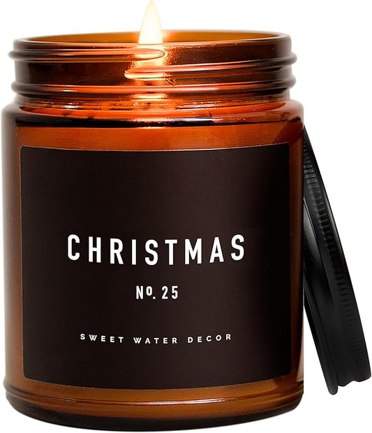 Sweet Water Decor Christmas Candle | Christmas Tree, Apple Cider, and Cinnamon, Winter Holiday Scented Soy Candles for Home | 9oz Amber Jar, 40 Hour Burn Time, Made in The USA - Bloomnest