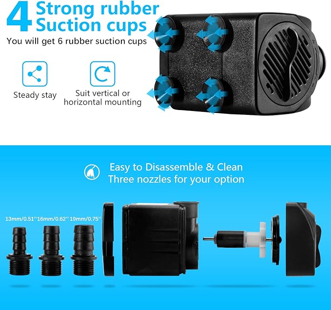 Fountain Pump, 400GPH Submersible , Durable 25W Outdoor Water Pump with 6.5ft Power Cord, 3 Nozzles for Aquarium, Pond, Fish Tank, Water Pump Hydroponics, Backyard Fountain - Bloomnest