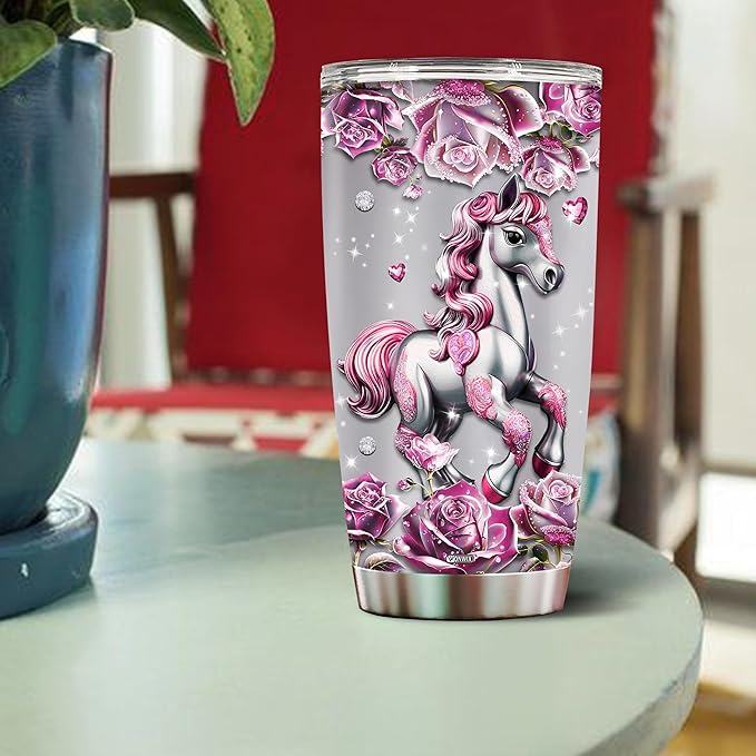 Personalized Horse Gifts for Girls, Women, Insulated Stainless Steel Coffee Cup, Travel Mug, Tumbler, Water Bottle, Gift for Horses Lover, Christmas, Birthday, Mother's Day, Valentine - Bloomnest