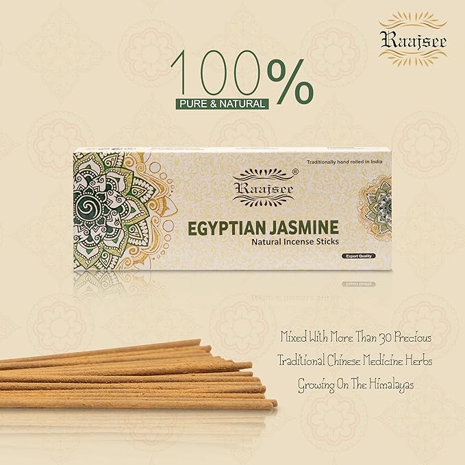 Raajsee Jasmine Flower Natural Incense Sticks 100 Gm Pack-100% Pure Organic Natural Hand Rolled Free from Chemicals-Perfect for Church,Aroma Therapy,Relaxation,Meditation,Positivity,Healing 100gm Pack RAAJSEE