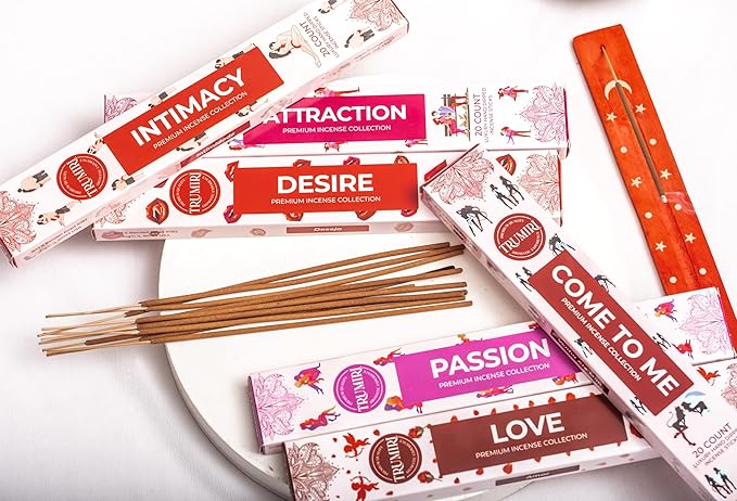 Trumiri Incense Sticks - Love Spell - Total 120 Insence-Sticks (20 Insense x 6 Incents) - Incienso Inscents-Sticks for Spell to Rekindle Call Attract New Fire of Love + Incense Holder - Bloomnest