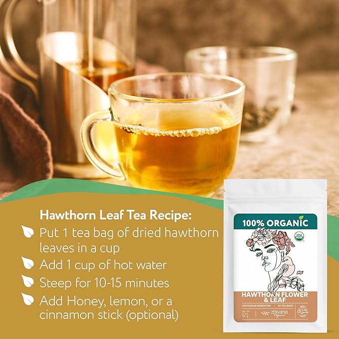 Organic Hawthorn Tea Bags - Hawthorne Leaf & Flower - Herbal Tea for Pressure Balance, Heart Health - Espino Blanco Hoja - 40 Teabags - Bloomnest