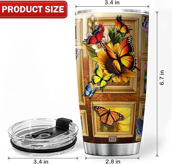Sunflower Print Tumbler 20 Oz Monarch Butterfly Coffee Cup With Lid Butterflies Sunflowers Gifts For Women Birthday Present Stainless Steel Mug Vintage Floral Flowers Animals - Bloomnest
