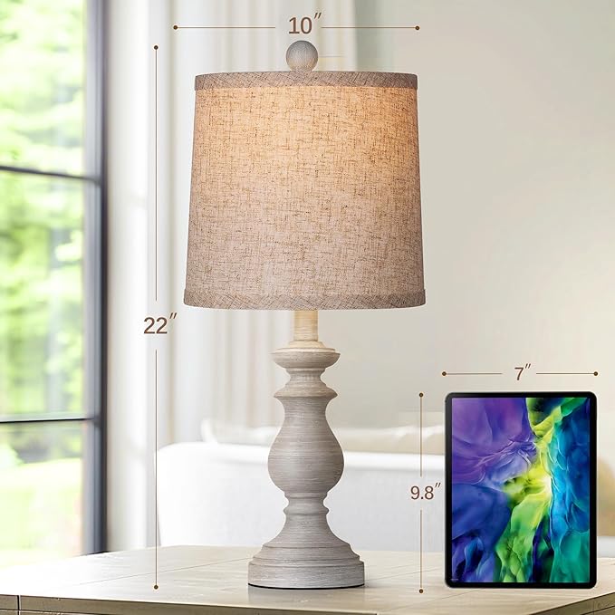 PARTPHONER Traditional Table Lamp Set of 2, Rustic Farmhouse Table Lamps for Living Room Bedroom, 22" Bedside Desk Lamps Vintage Nightstand Lamps with Linen Shades, Antique Grey - Bloomnest